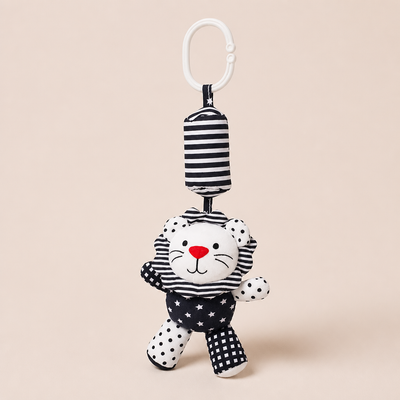Hochet Suspendue Lion Noir et Blanc en Peluche
