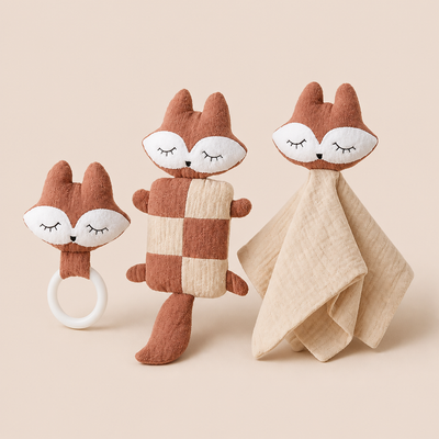 Kit Naissance Doudou Renard - 3 Pièces