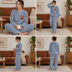 Quatre angles du Pyjama hiver fille ourson brodé effet torsadé porté