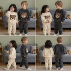 Quatre angles du Ensemble pyjama enfant ours beige ou gris porté