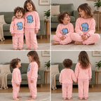 Quatre angles du Pyjama chaud enfant rose à dinosaure bleu porté