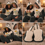 Quatre angles de Pyjama pilou pilou dinosaure doux à capuche porté