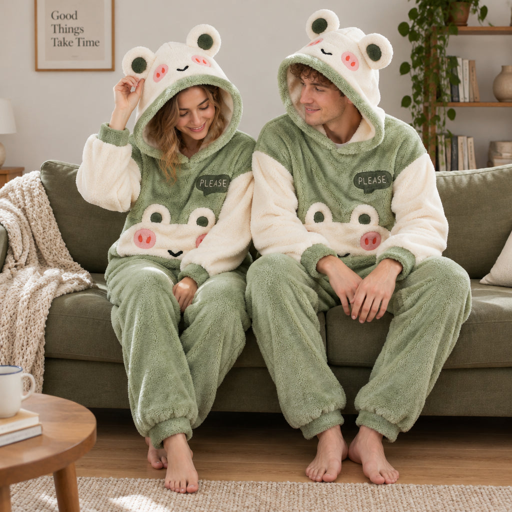 Cover frontale de Ensemble pyjama grenouille douce à capuche familial, portée et entièrement visible