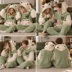 Quatre angles de Ensemble pyjama grenouille douce à capuche familial porté