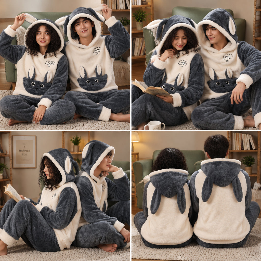 Quatre angles de Pyjama polaire panda doux à capuche famille porté
