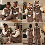 Quatre angles de Ensemble pyjama dinosaure vert à capuche enfant et adulte porté