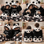Quatre angles de Pyjama moumoute panda noir doux porté