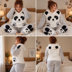 Quatre angles de Pyjama chaud panda gris à capuche femme porté