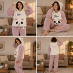 Quatre angles de Ensemble pyjama panda rose à capuche femme porté