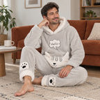 Cover frontale de Ensemble pyjama chat gris à capuche homme, portée et entièrement visible