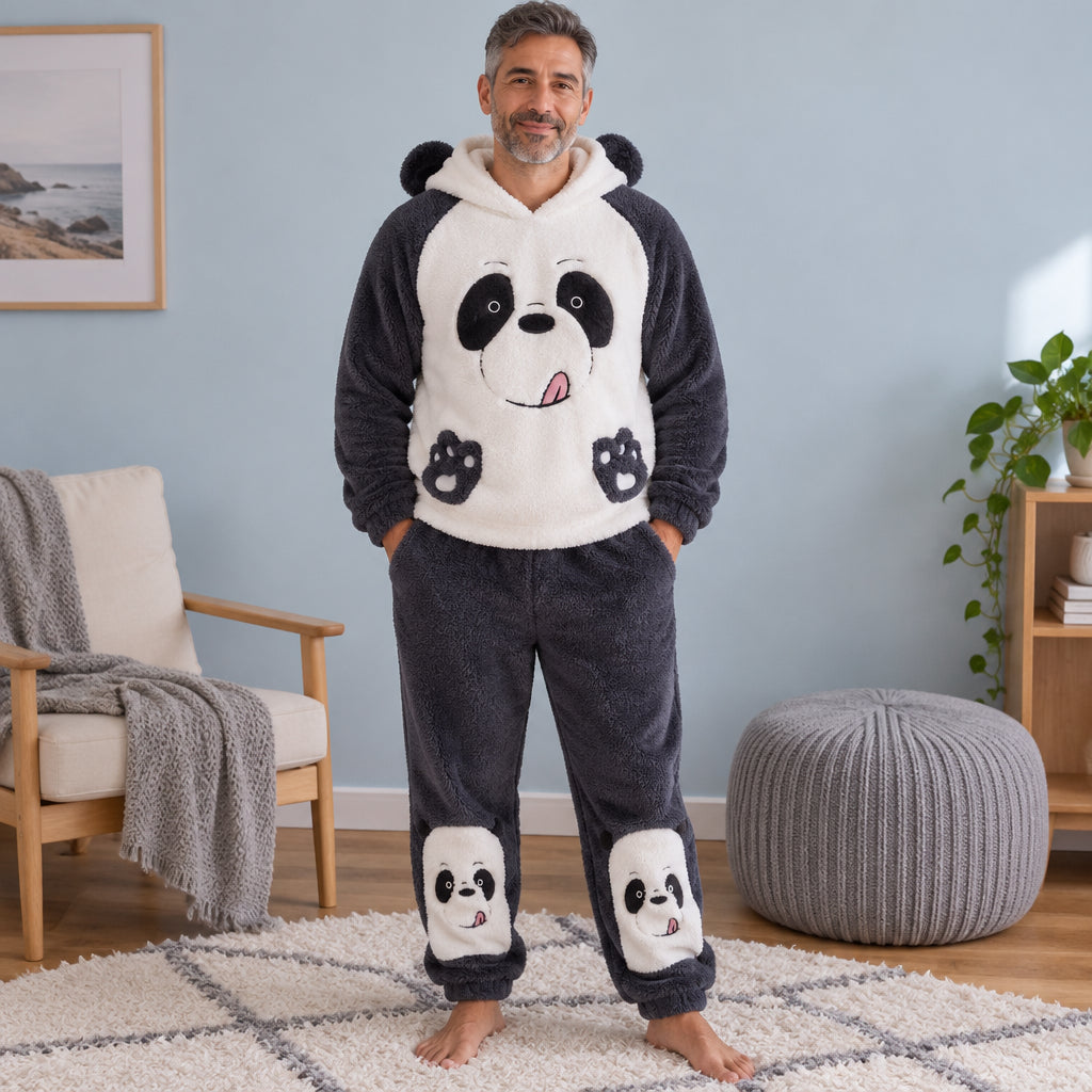Cover frontale de Pyjama pilou pilou panda à capuche homme grande taille, portée et entièrement visible