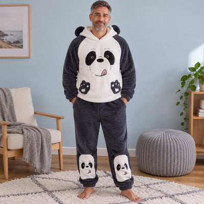 Cover frontale de Pyjama pilou pilou panda à capuche homme grande taille, portée et entièrement visible