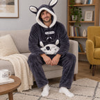 Cover frontale de Pyjama chaud lapin blanc à capuche homme grande taille, portée et entièrement visible