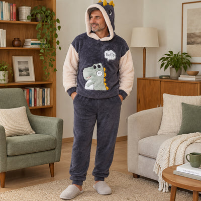 Cover frontale de Ensemble pyjama dinosaure grande taille homme, portée et entièrement visible