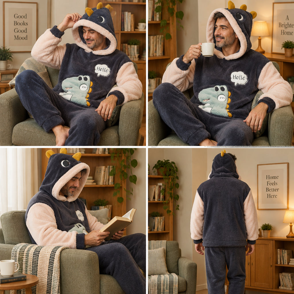 Quatre angles de Ensemble pyjama dinosaure grande taille homme porté