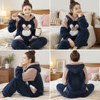 Quatre angles de Ensemble pyjama lapin bleu marine à capuche femme porté