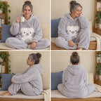 Quatre angles de Pyjama polaire ours gris pour femme porté