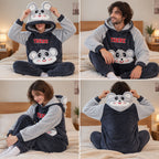 Quatre angles de Pyjama moumoute couple souris grise à capuche porté