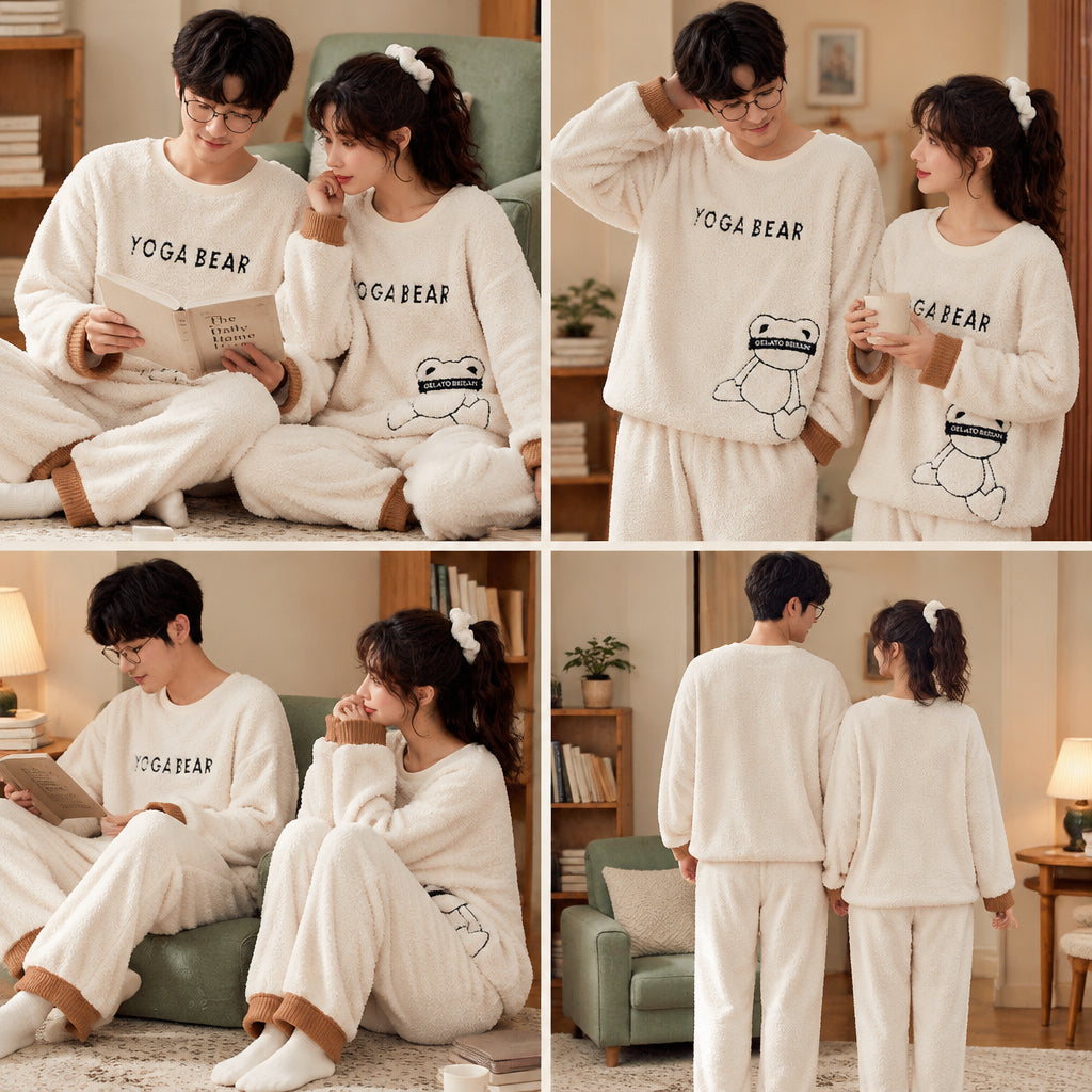Quatre angles de Pyjama polaire couple ours ivoire mignon porté