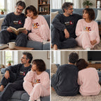 Quatre angles de Pyjama moumoute couple ours rose et bleu porté