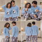 Quatre angles de Ensemble pyjama couple panda bleu ciel porté