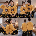 Quatre angles de Pyjama moumoute couple ours jaune moelleux porté