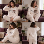 Quatre angles de Pyjama chaud fille et femme ours écru douillet porté