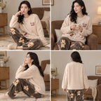 Quatre angles de Ensemble pyjama femme et ado ours beige et marron porté