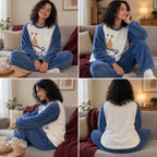 Quatre angles de Pyjama pilou pilou fille et femme grand ours bleu porté