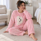 Cover frontale de Ensemble pyjama fille et femme ourson rose, portée et entièrement visible