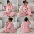 Quatre angles de Ensemble pyjama fille et femme ourson rose porté