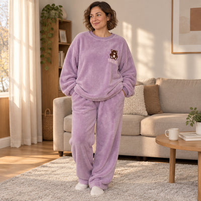 Cover frontale de Pyjama chaud femme et ado petit ours violet, portée et entièrement visible