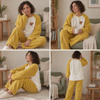 Quatre angles de Ensemble pyjama fille et femme ours jaune porté