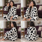 Quatre angles de Ensemble pyjama femme et ado vache noir et blanc porté