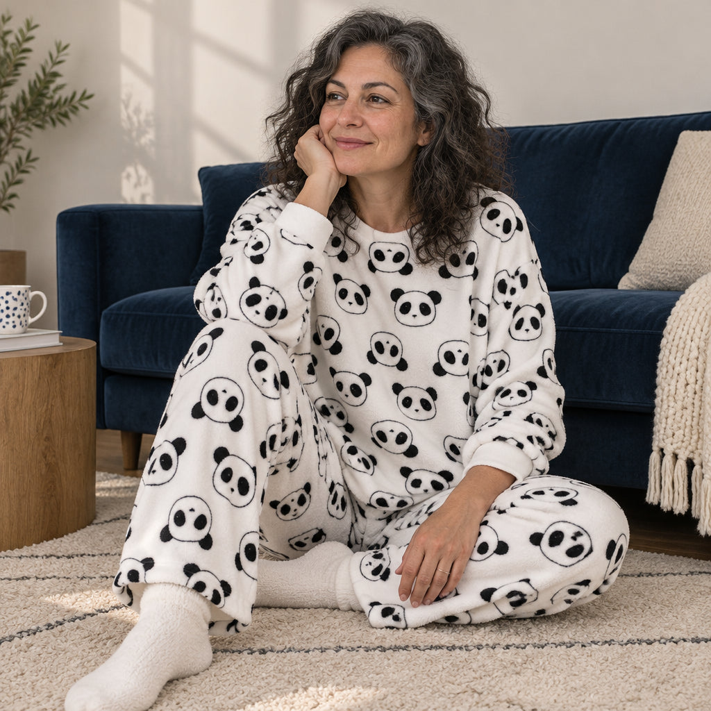 Cover frontale de Ensemble pyjama femme et ado pandas imprimés, portée et entièrement visible