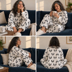 Quatre angles de Ensemble pyjama femme et ado pandas imprimés porté