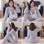 Quatre angles de Pyjama hiver fille et femme lapin gris douillet porté