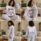 Quatre angles de Pyjama polaire fille et femme chat gris moelleux porté