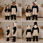Quatre vues du Pyjama une pièce bébé noir et blanc porté