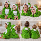 Quatre vues du Kigurumi serpent vert enfant pour les moments cocooning porté