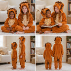 Quatre vues du Combinaison pyjama lion enfant porté