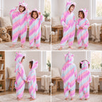 Quatre vues du Kigurumi licorne étoilée enfant porté