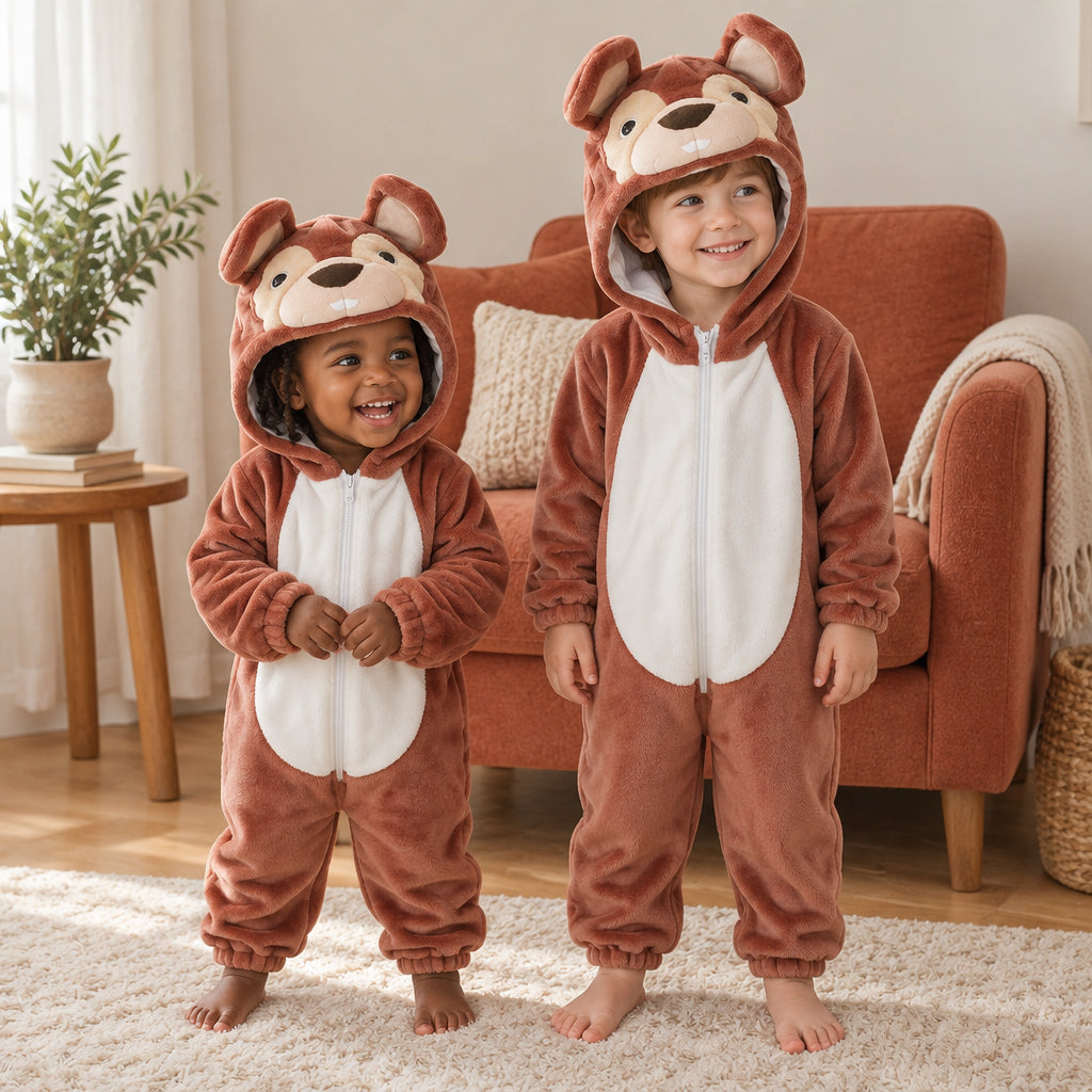 Kigurumi souris enfant porté dans un intérieur chaleureux