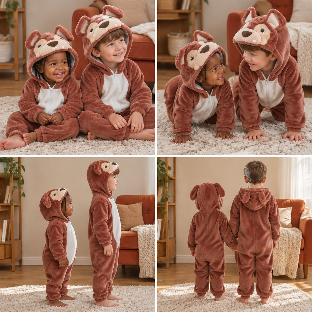 Quatre vues du Kigurumi souris enfant porté