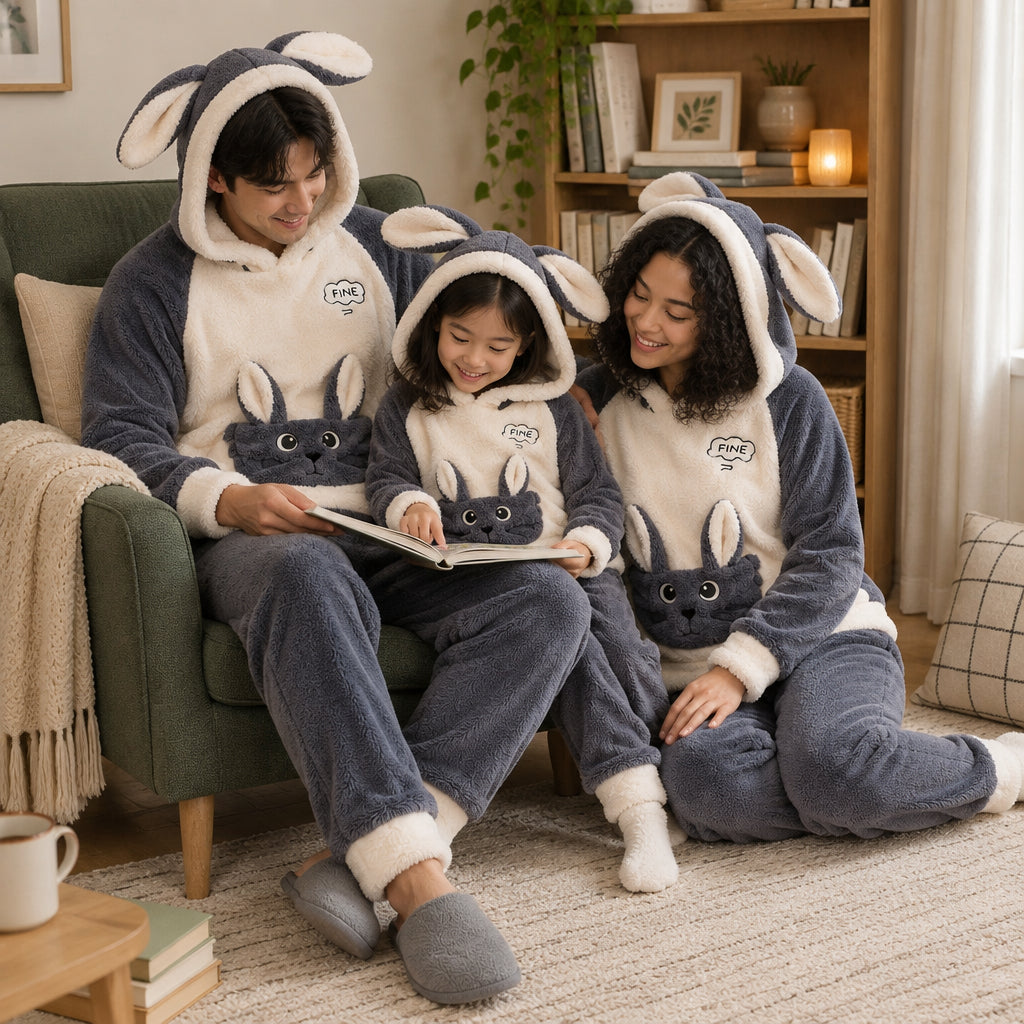 Famille portant Pyjama polaire panda doux à capuche famille