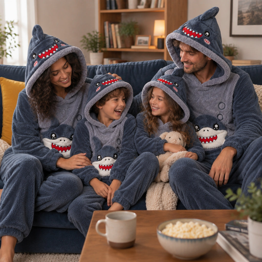 Famille portant Pyjama moumoute requin mignon à capuche