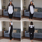 Quatre vues du Combinaison pyjama panda adulte noir et blanc porté