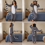 Quatre vues du Pyjama une pièce raton laveur adulte porté
