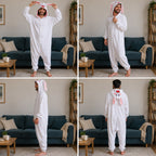 Quatre vues du Combinaison pyjama lapin blanc adulte porté