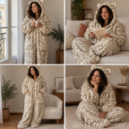 Combinaison pyjama femme imprimé léopard — quatre scènes du quotidien